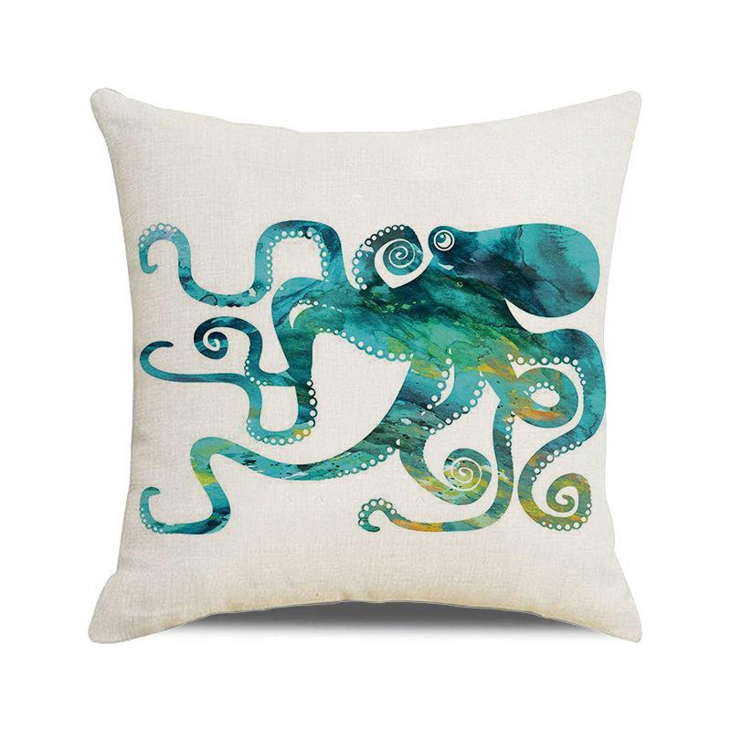 Watercolor Illustration of Octopus Squid Digital Printing Short Plush Pillow Covers for Car Sofa Office Cushion Cover Home Goods