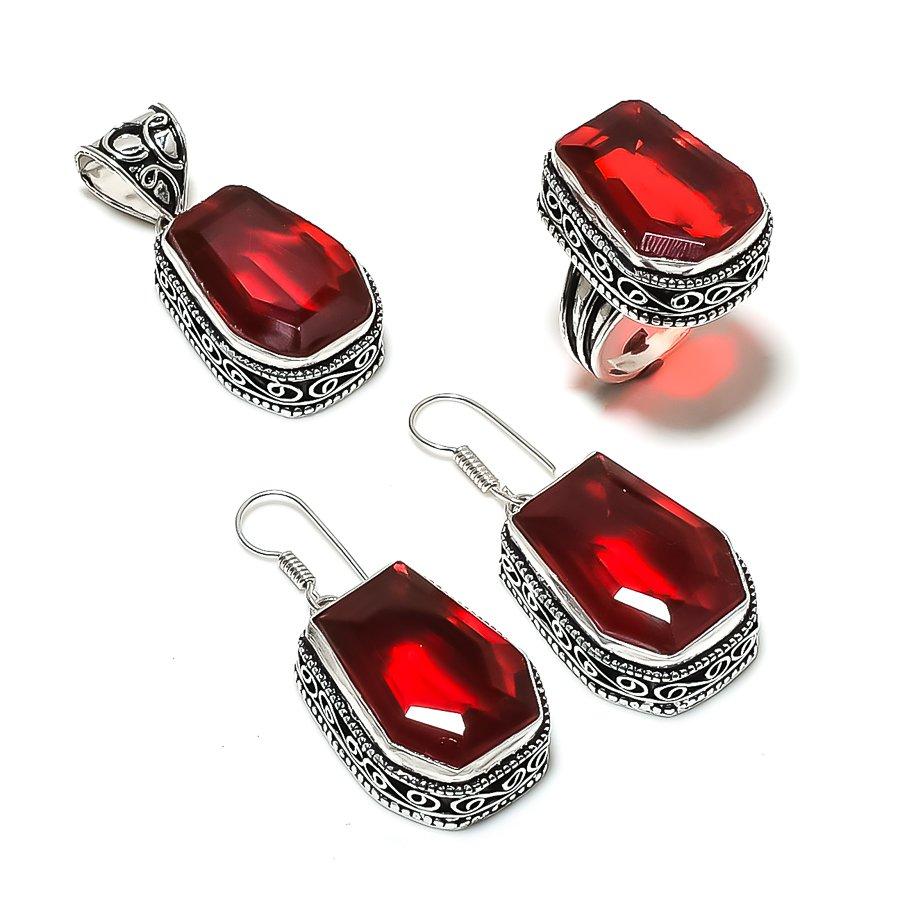 Natural Garnet Gemstone Handmade 925 Sterling Silver Jewelry Set U9t76