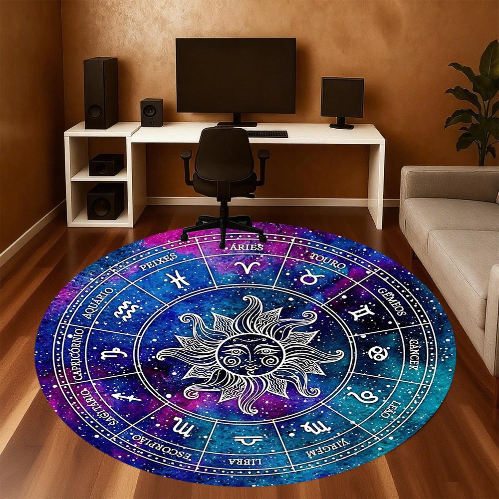 1pc Astrology Zodiac Round Chair Mat Area Rug - Non-Slip, Floor Mat for Office, Bedroom, and Indoor Decor C1125418