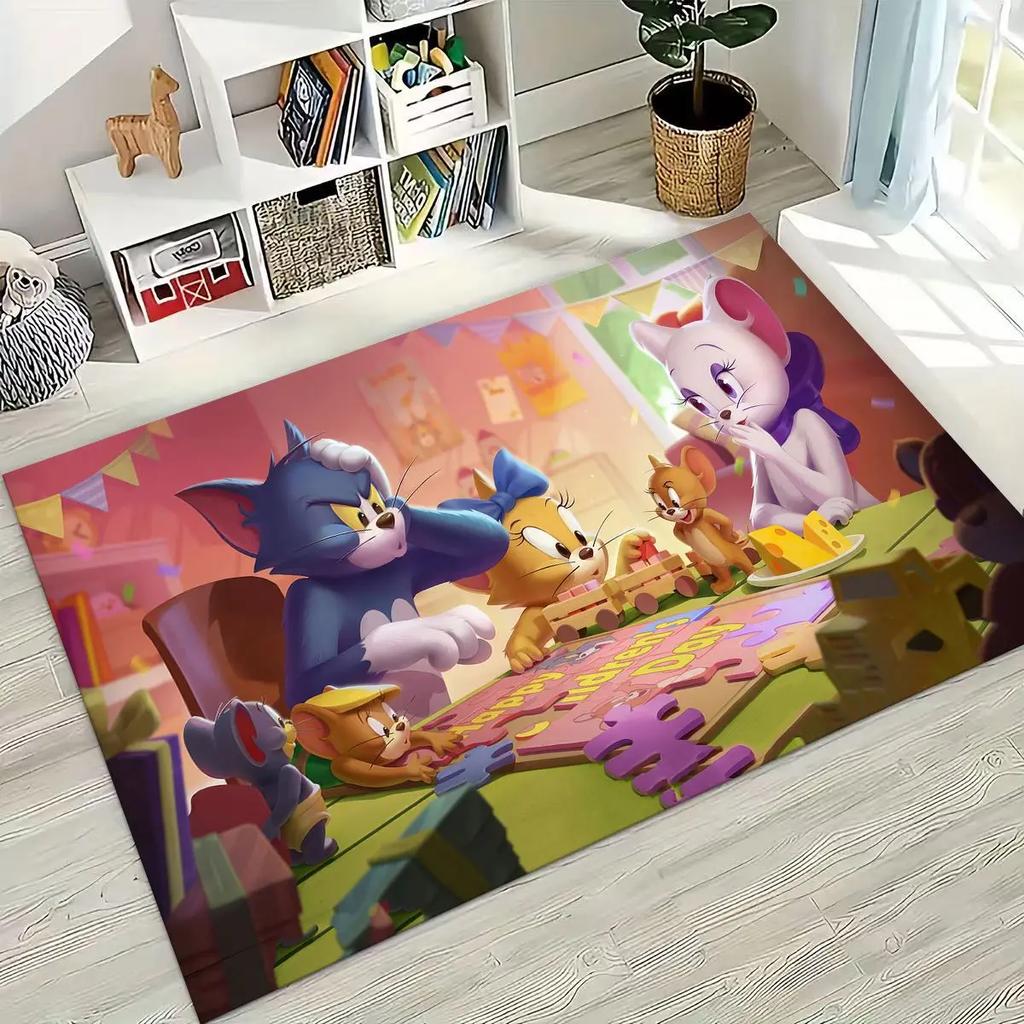 Dywanik Artystyczny z Kreskówką Tom i Jerry Kot Mysz 3D do Sypialni Salonu Kanapy Domu Mata Wycieraczka Dekoracja, Duża Antypoślizgowa Mata Podłogowa dla Dzieci