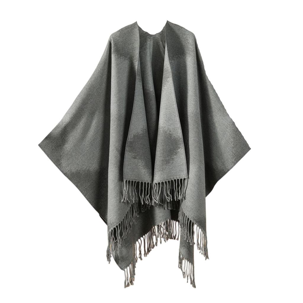Ladies' Fashionable Single-color Fringed Slit Shawl, Double-sided Three-dimensional Wavy Warm Imitation Cashmere Scarf, Cloak Cardigan