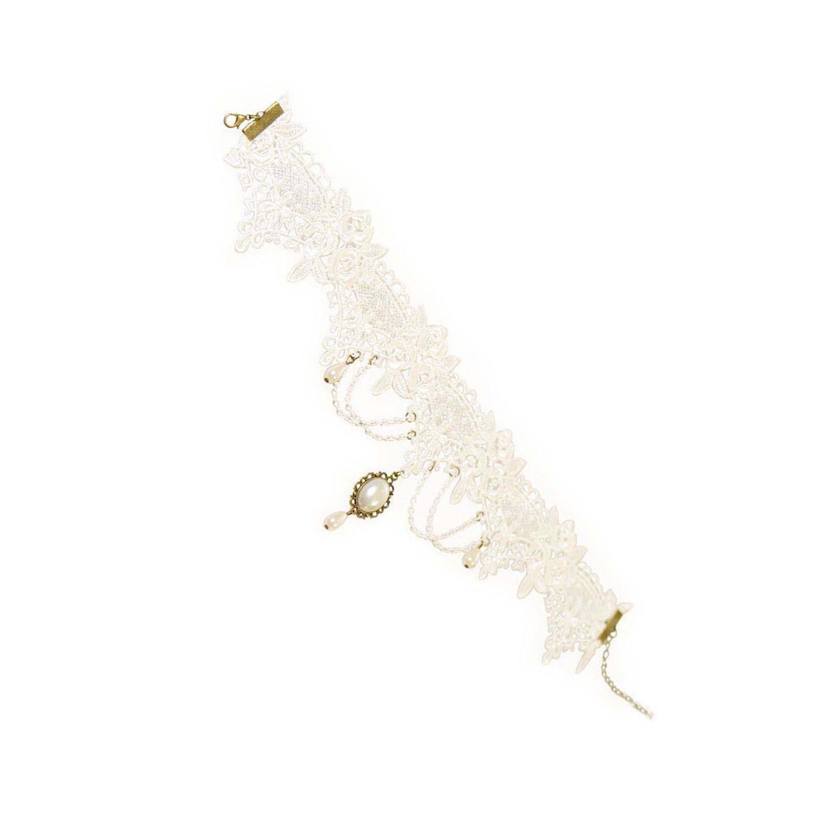 

Элегантный кружевной воротник-цепочка ручной работы, стильный белый кружевной воротник-чокер с викторианским колоритом и центральной подвеской в виде драгоценного камня