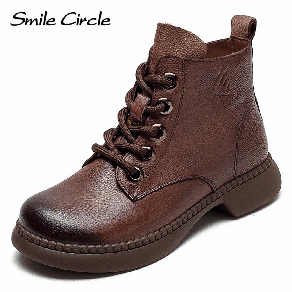 

Женские ботинки из натуральной кожи, ботильоны с боковой молнией на шнуровке, винтажная модная повседневная обувь 35 коричневый