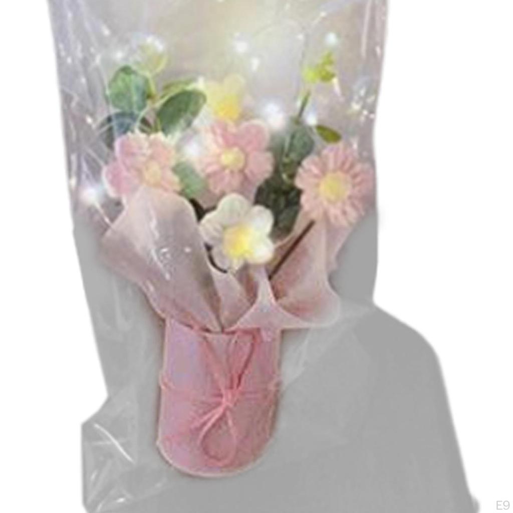 Artificial Flowers Crochet Flower Bouquet with Lights Decor Knitting for Girlfriend Shelf