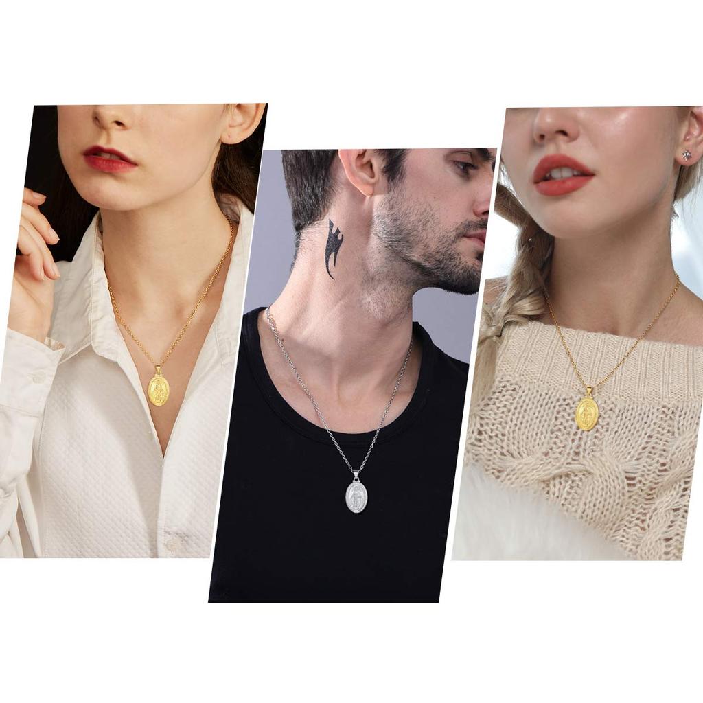 [ChicSilver] Virgin Mary Necklace, Women's, Sterling Silver 925, Miraculous Medal Pendant, Men's, Cross, Amulet, Accessory
