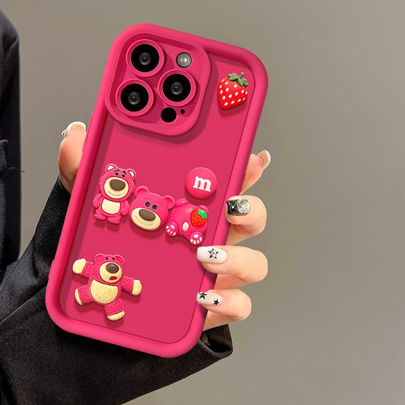 Internet Celebrity Strawberry Bear for Apple 17 Mobile Phone Case iPhone16promax Emery 15 New All-inclusive Lens