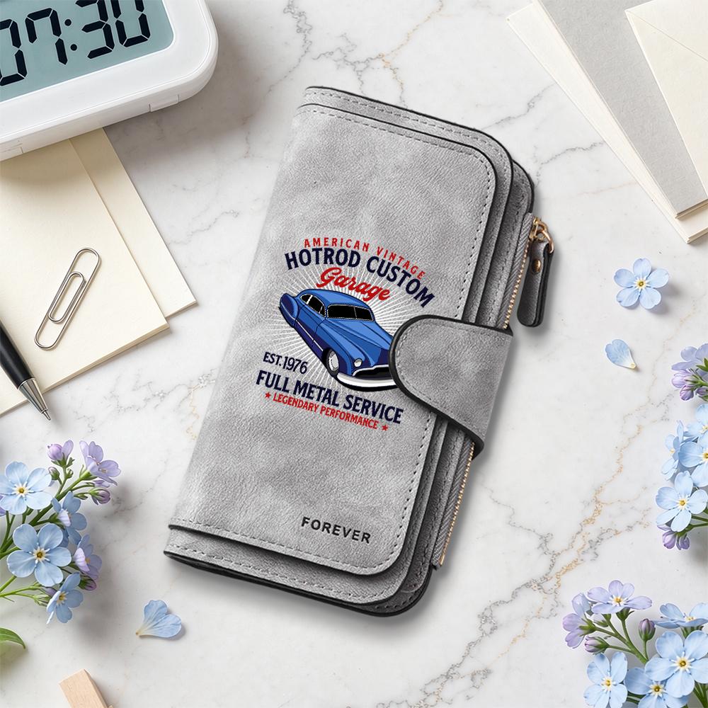 Vintage Car Print Men Long Wallet Multi Slot Casual Durable Purse