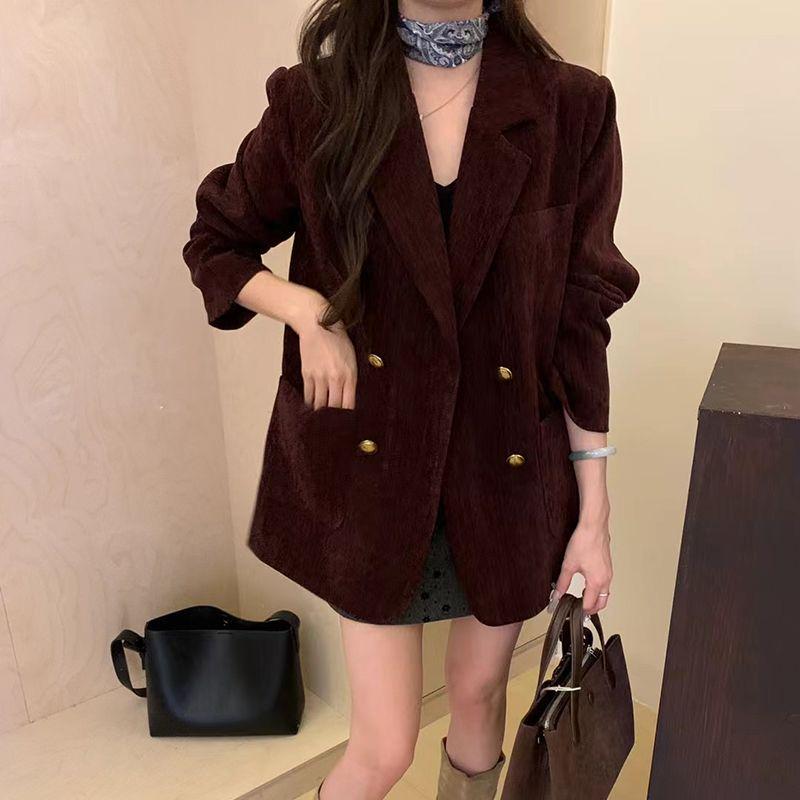 Women s Double-Breasted Quilted Corduroy Blazer - Slimming & Loose Fit for Autumn/Winter 2024 L [Recommended 105-115 catties]