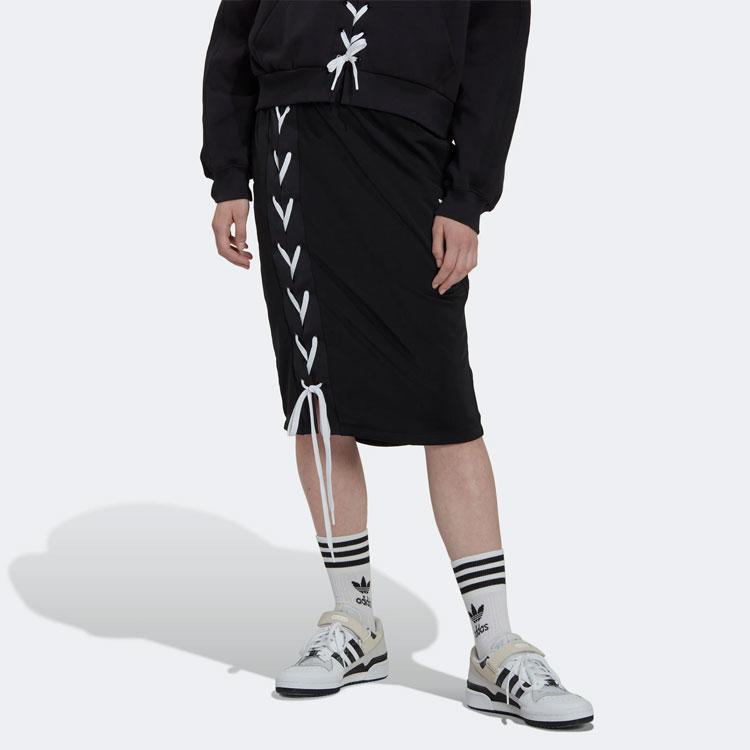 Adidas Originals Solid Color Logo Print Elastic Waist Tie Skirt Autumn Collection Women Bottoms Black HK5059