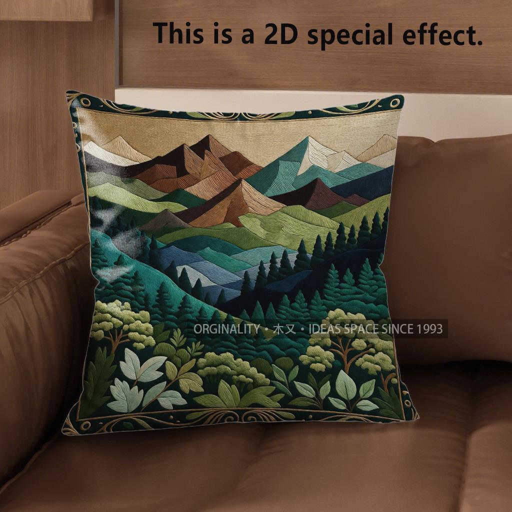 2D Mountain & Forest Pattern Decorative Pillow Covers Pattern Cushion Cover Suitable For Sofa Bedroom Car Pillow Cover