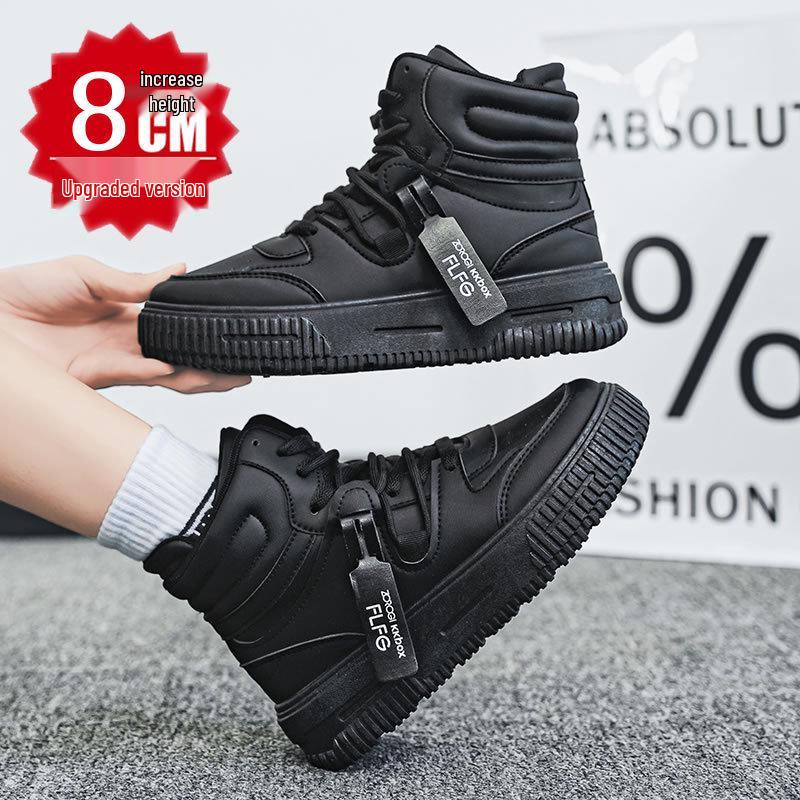 High-Top Comic Con Weiße Schuhe mit 10cm Innenhöhenerhöhung, 12cm Dicke Sohle - Trendige Koreanische Style Freizeit Sport Board Sneaker