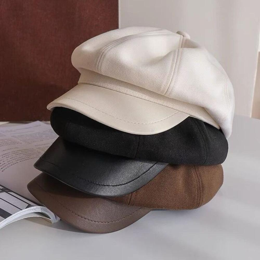 Warm Women's Duck Tongue Beret Breathable Vintage Newsboy Hats Adjustable Pleated Berets  Women Men