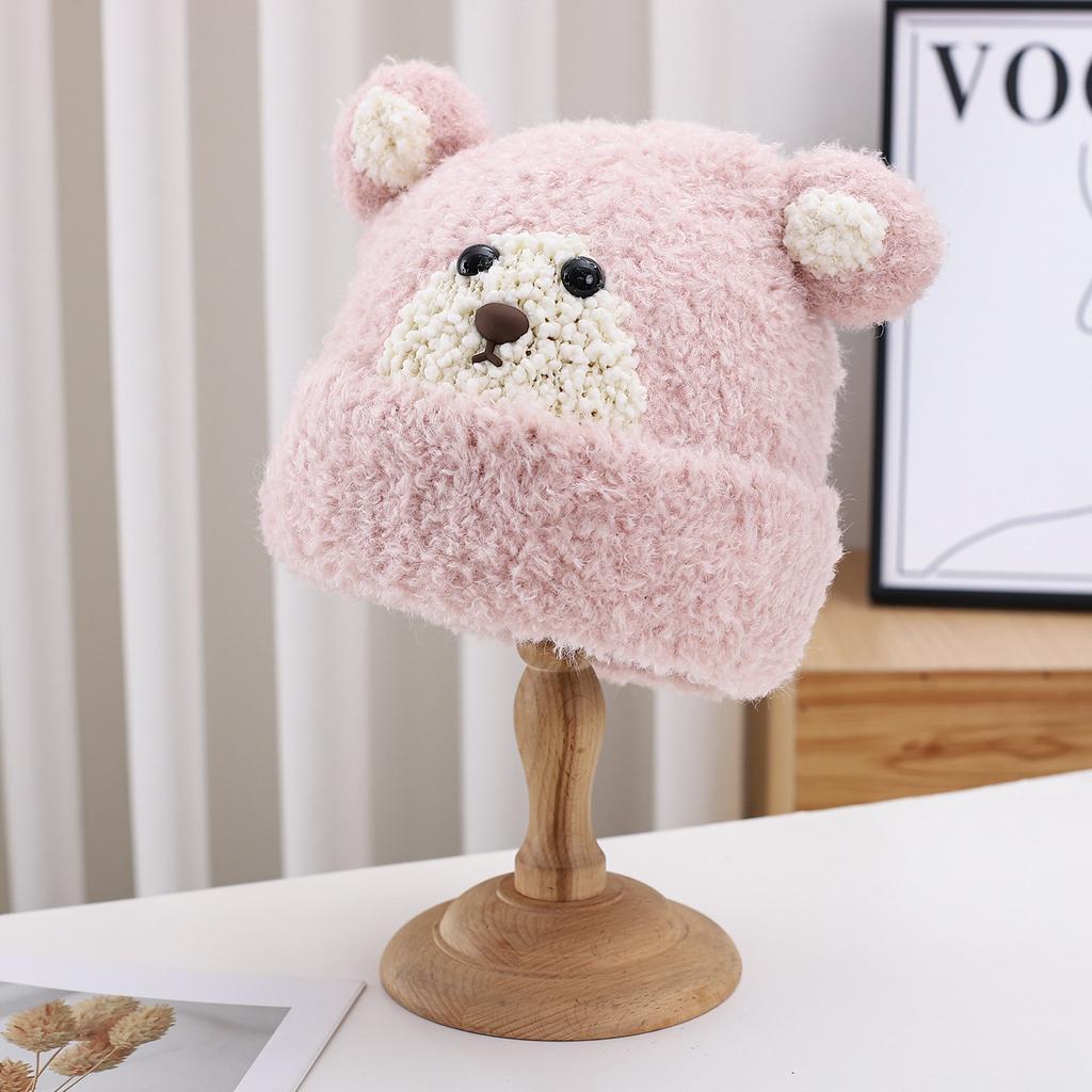 Cute Bear Warm Wool Hat Women'S Autumn And Winter Casual Thickened Velvet Knitted Hat Fashionable Cold Hat