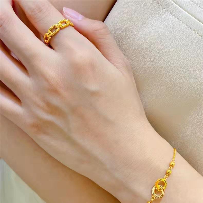 Gold Plated Interlocking Couple Finger Rings - Copper Open Hollow Design for Women's Fashion.