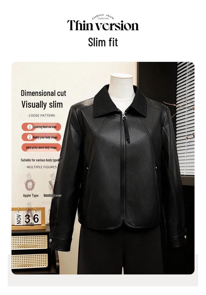 Petite Spring Leather Jacket for Middle-aged & Elderly Women - 2026 Fashion Top for Spring & Autumn