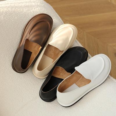 Loafers Women Spring One Foot Slip-on Round Toe Shoes Women PU Leather Soft Flats Shoes Women