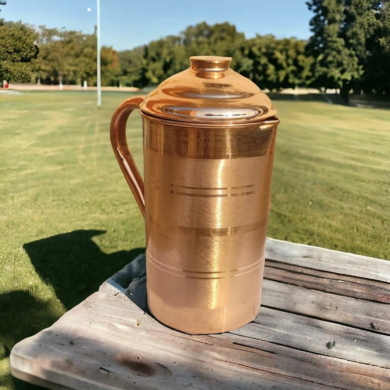 TreegoArt Pure Copper 2 Litre Water Jug Leak Proof Seam Less Silver Touch Design for Home and Kitchen - Pack of 1