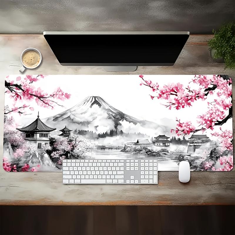 Japanese Mount Fuji Cherry Blossom Gaming Mouse Pad Extended Non Slip Mat Smooth Edges For Gamers Office Home Wireless Mouse