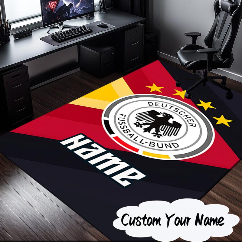 Custom Name German Football Badge Emblem Rug for Living Room, Game Rooms, Office, Bedroom, Floor Mat Playful Design, Fan Gifts Christmas Decor