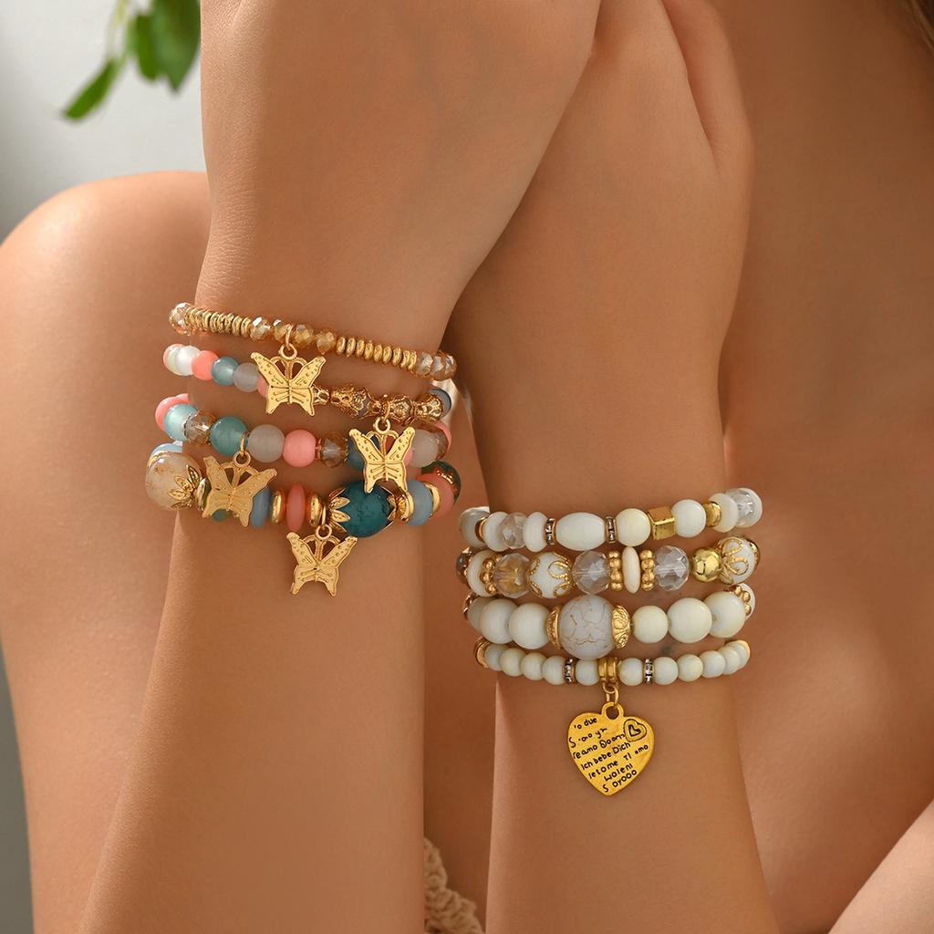 Fashion Color Bohemian Ethnic Style Pendant Multi-Layer Elastic Premium Bracelet Women
