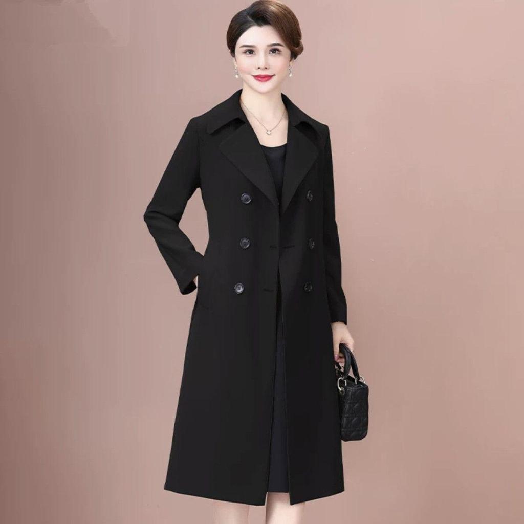Elegant Spring 2025 Women's Mid-Length Trench Coat for Elderly Ladies
