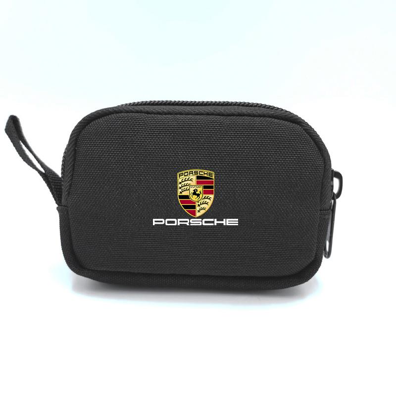 Car Key Case Keychain Mini Storage Key Bag Earphone USB Zipper Bag For Porsche Boxster Cayman Cayenne 911 Macan Panamera Sricker