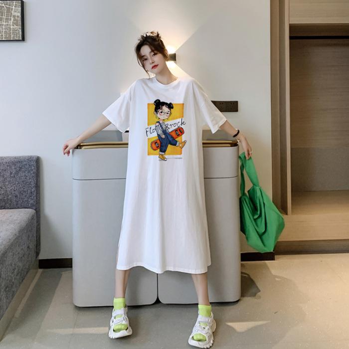 Women's Cartoon Print Loose Fit Summer Dress - Short Sleeve & Plus Size Flattering T-shirt Style