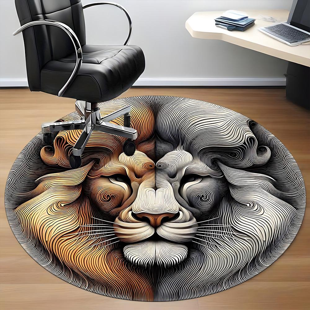 1pc Lion Face Art Chair Carpet for Office, Round Non-Slip Durable Large Size Office Carpet, Suitable for Office, Beautiful Decoration