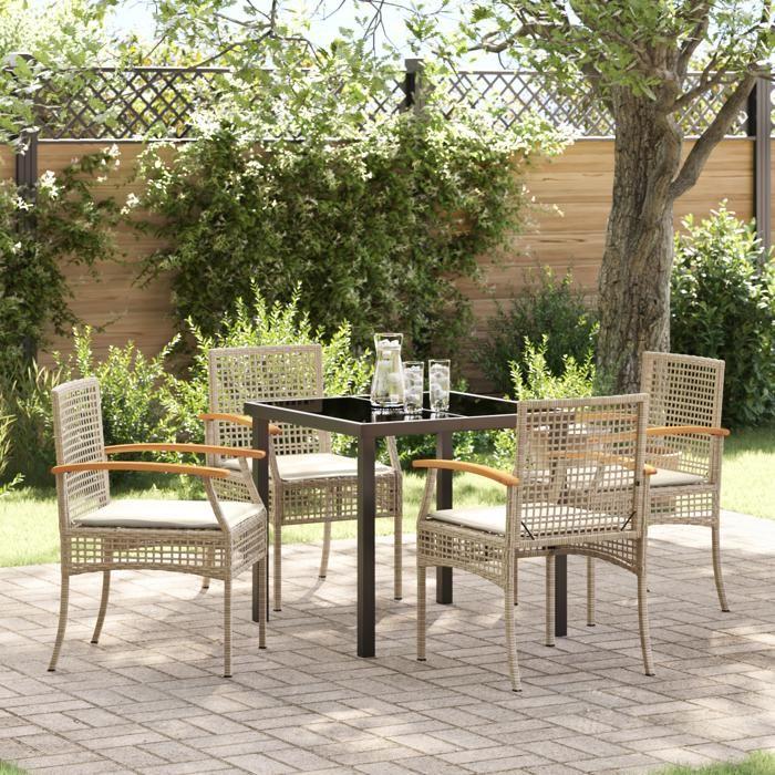 VidaXL Ensemble de salle à manger de jardin 5 pièces avec coussins Beige Poly Rattan 3380828