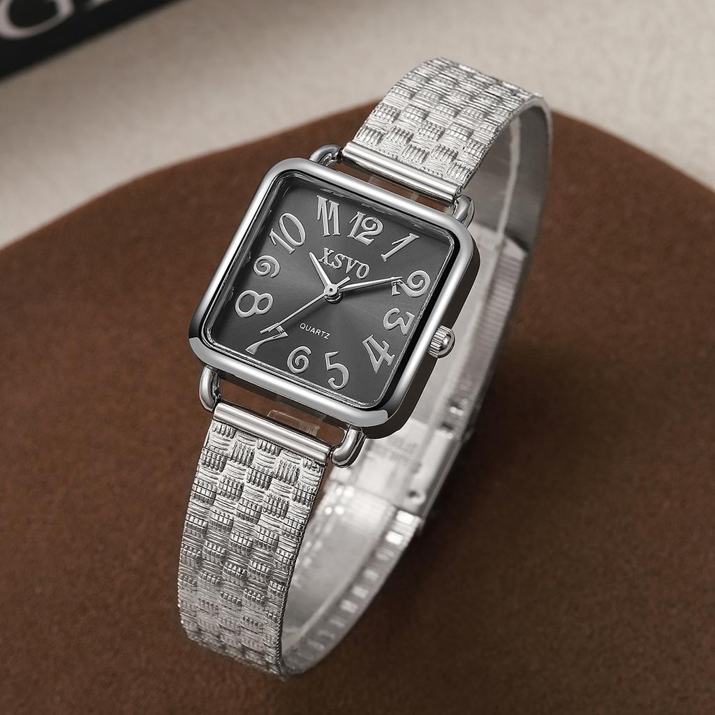 Fashionable simple versatile square dial alloy women's quartz watch, suitable for daily wear, Christmas gifts