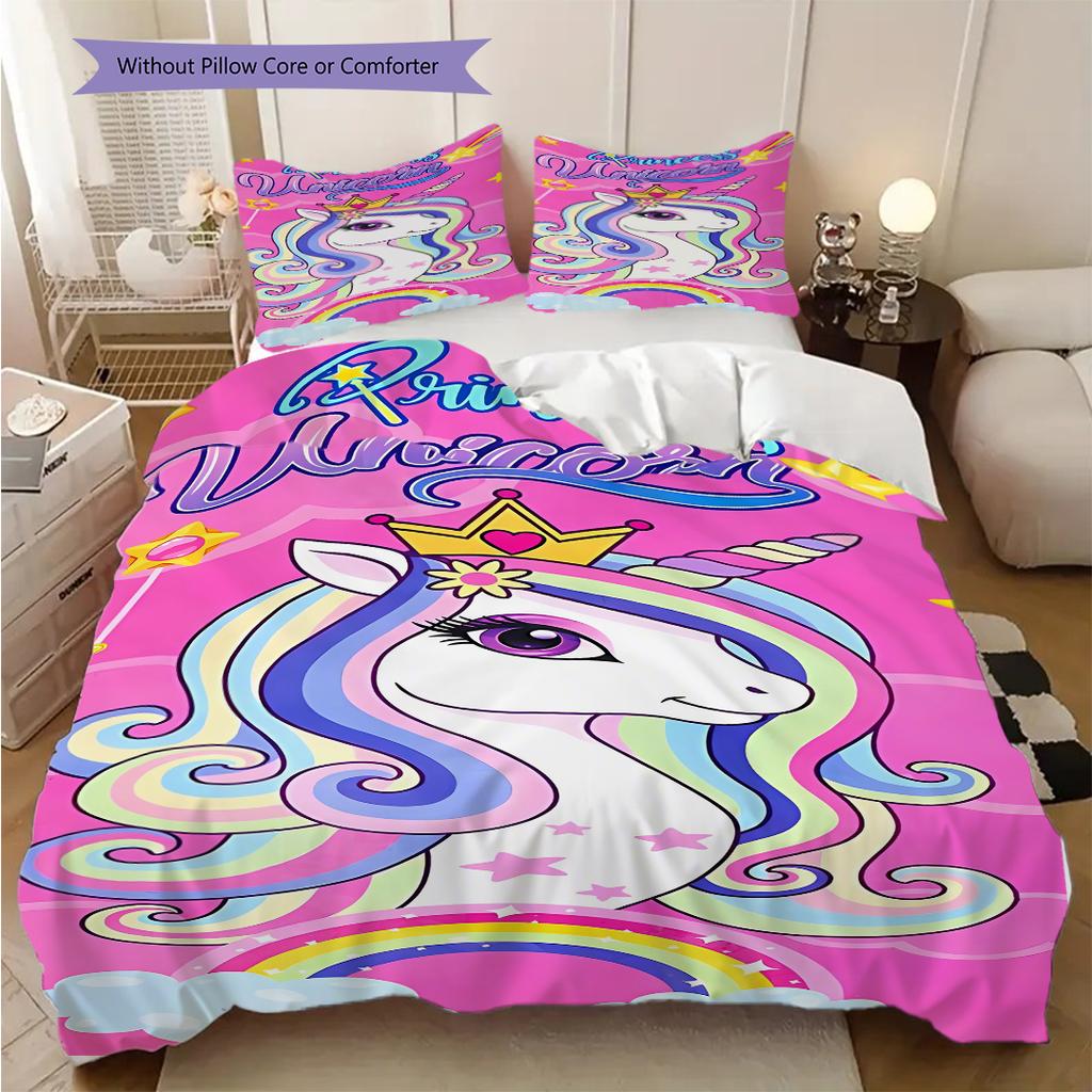Unicorn Art Portrait Bedding, Duvet Cover, Pillowcase, Home Decoration, Birthday Gift (1 * Duvet Cover+2 * Pillowcase, Coreless)