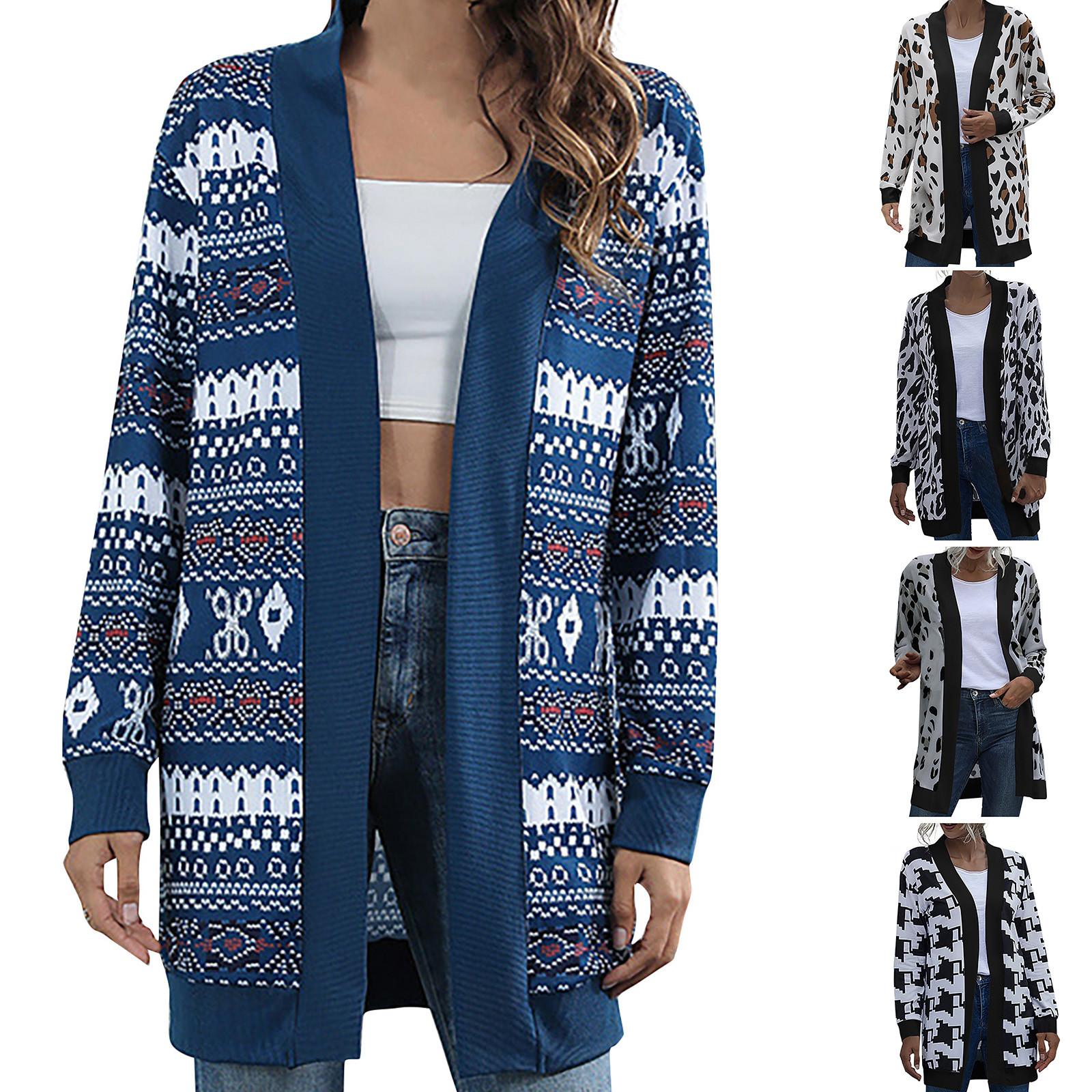 

Женская мода осенне-зимняя вязаная куртка-кардиган с длинными рукавами и принтом