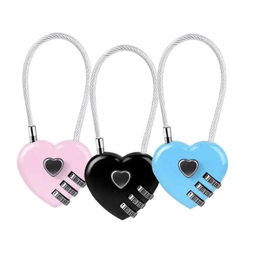 Set of 3 Wire Padlocks, 3 Colors, 3-Digit Combination Locks, Anti-Theft, Zinc Alloy, with PIN Code, Easy Setup, Secure and Anti-Theft, Compact, Lightw