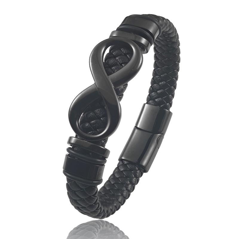 

Charm Special Infinity Single-layer Leather Men s Bracelet Stainless Steel Number Eight Bangles Charm Jewelry for Friend Husband 20.5cm чёрный