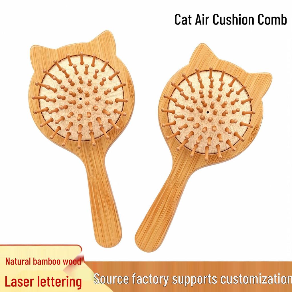 Nano Bamboo Mini Cat Scalp Massage Comb - Smooth, Fluffy, Anti-static Styling Tool