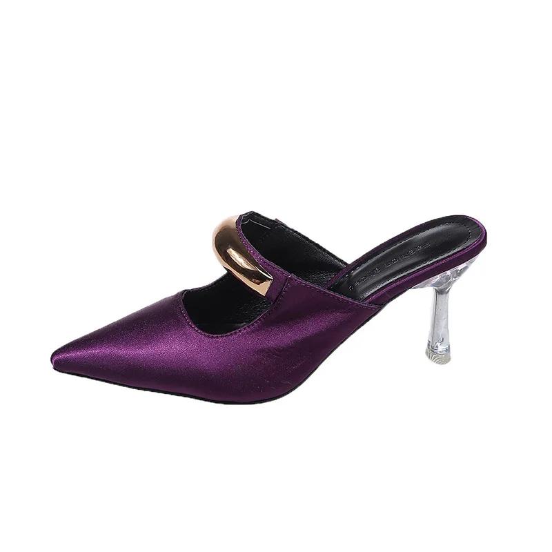 Leopard Women High Heels Slippers Summer New 2026 Pointed Toe Heeled Shoes Mules Sexy Sandals Trend Party Pumps Woman Zapatos