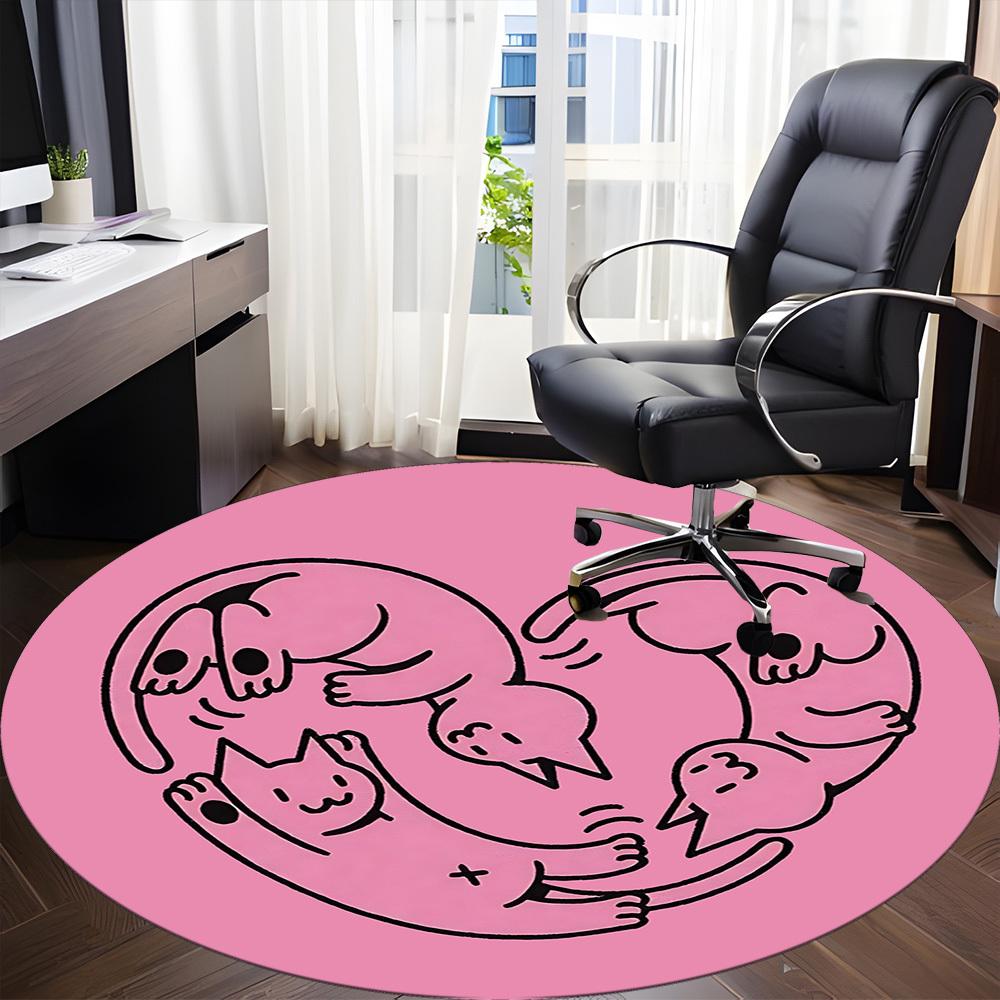 1pc PawPrints Heartbeat Office Round Area Rug,  Mat Suitable For Office, Under Office Chairs Bedroom Living Room Home Decor, Room Deco