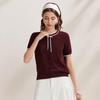 Zhaojun Silk Blend Lace Round Neck Short Sleeve Knit Top