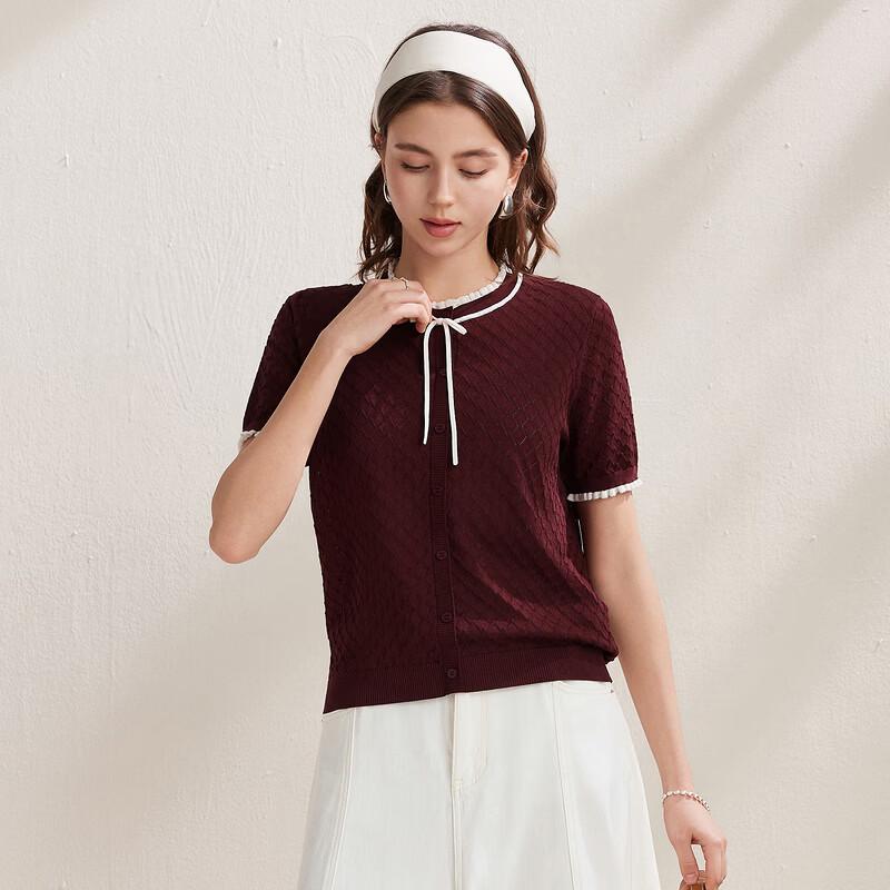 Zhaojun Silk Blend Lace Round Neck Short Sleeve Knit Top