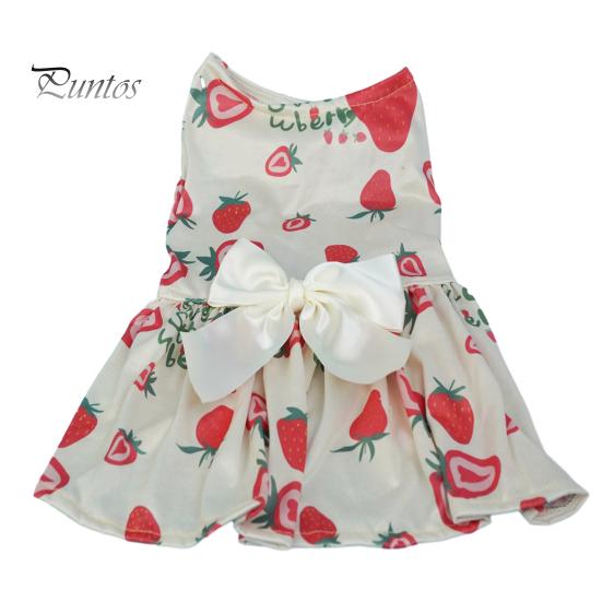 Pet Dress Summer Sweet Ribbon Bowknot Watermelon Strawberry Fruit Print Sleeveless Two-legged Small Medium Dog Puppy Cat Outfit Clothes Pet