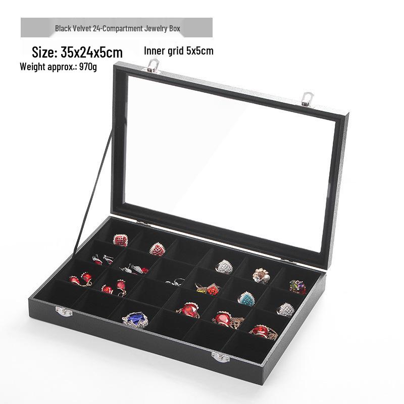

Black Jewelry Box for Necklaces, Rings, Earrings, Bracelets & Antiques – Dustproof Glass Lid Display. 35x24x5