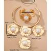 Exclusive geometric round open ring bracelet stud earrings collar set
