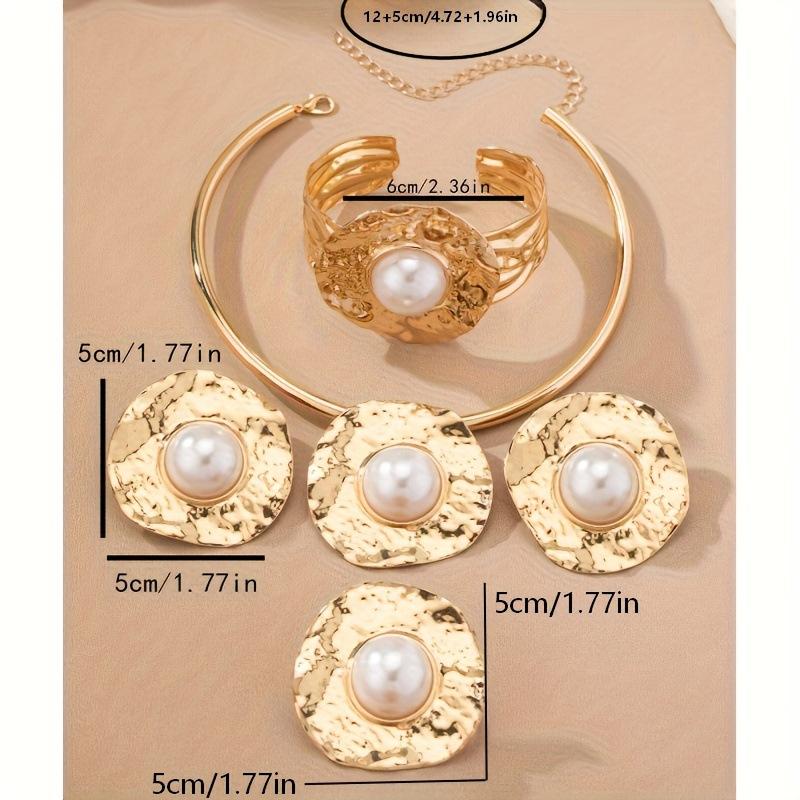 Exclusive geometric round open ring bracelet stud earrings collar set