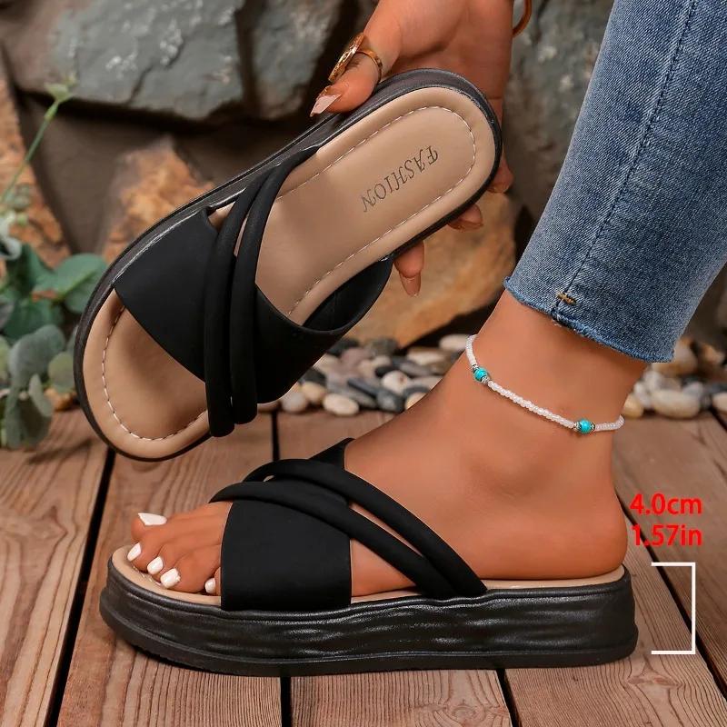 Fashion 2025 Fashionable Summer Women's Slippers Casual Light Sponge Bottom Beach Shoes Indoor Anti-slip Wear-resistant Flat Slippers