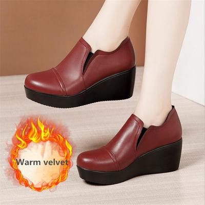High Heels Damenschuhe Herbst Winter Damen Leder Fell Freizeitschuhe Mode Wasserdicht Keilabsätze Plateau Schuhe Damen
