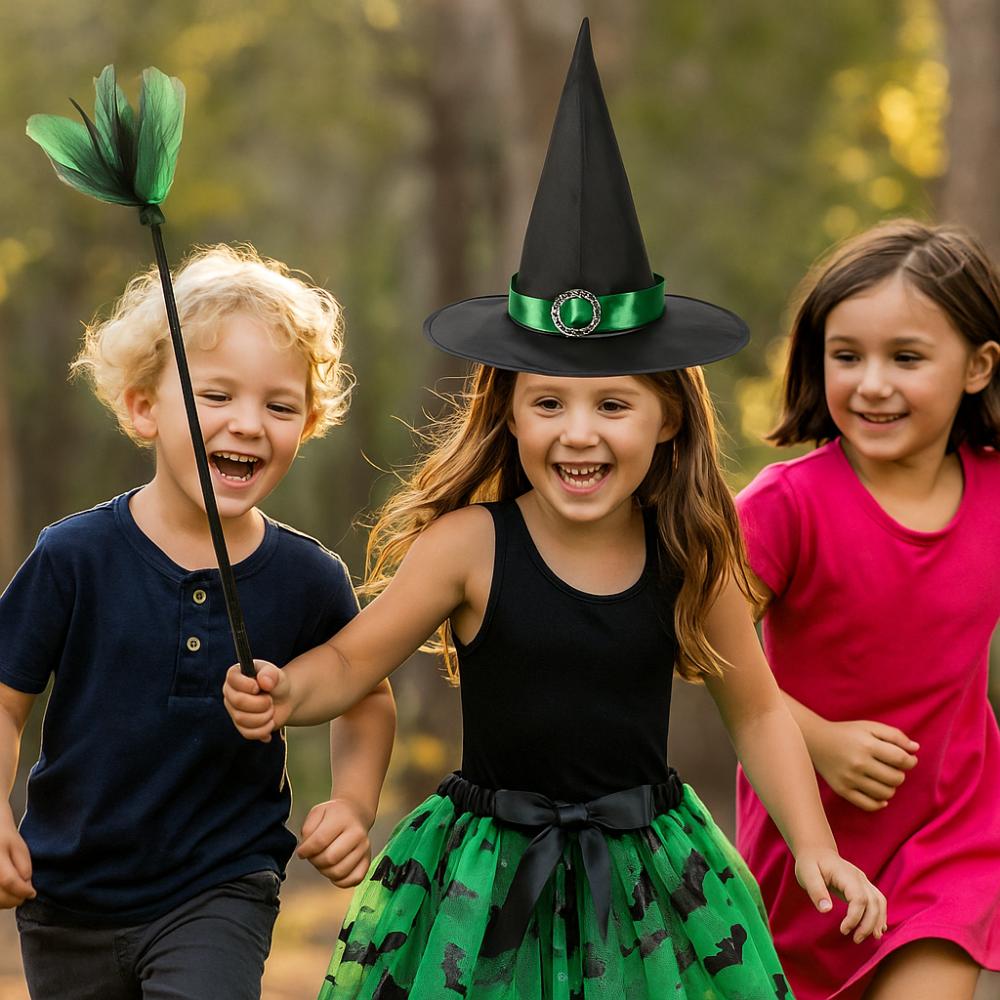 

3Pcs/set Pointy Hat Kids Witch Dress Set Wizard Halloween Cosplay Costumes Party Outfit Style15
