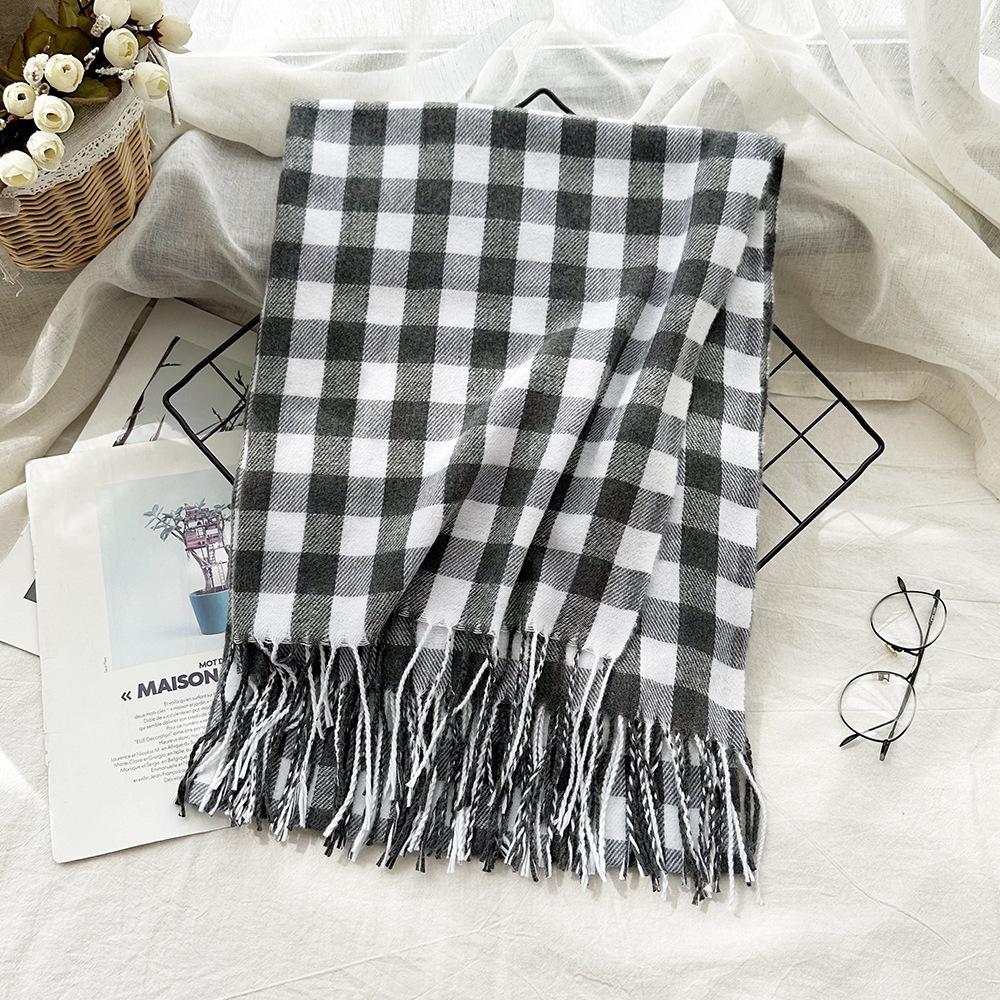 Scarf Autumn and Winter Imitation Cashmere Houndstooth Shawl for Women Trendy and Versatile Warm Long Tassel Scarf