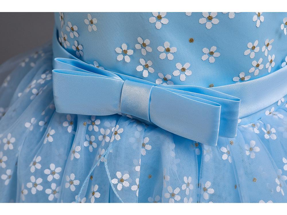 European & American Girls' Lace Flower Princess Dress with Bow & Small Train