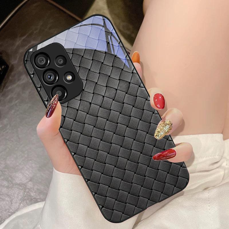 Simple Checkered Black For Samsung Galaxy S10 4G S20 11E 30 S21 21Fe 22 S24 Pro S23 Ultra 5G S8 S9 Tempered Glass Phone Case