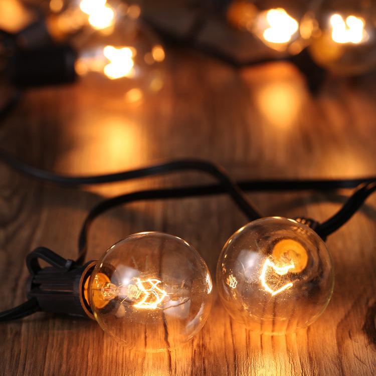 G40 Tungsten Filament String Lights, 25 Bulbs, 220V/110V, Indoor & Outdoor Decorative.